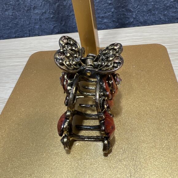 VTG Hair Claw Clip Multicolor Rhinestone Antique Gold Tone Metal Boho Lot of 3 main image 11